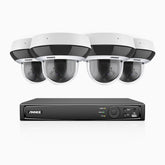 HZ504P - 8 Channel 4 Cameras PTZ PoE Security System, 3K Super HD, 4X Optical Zoom, IK10 & IP67, 2.8-12 mm Lens, Intelligent Behavior Analysis, Color Night Vision & Anti-Fog